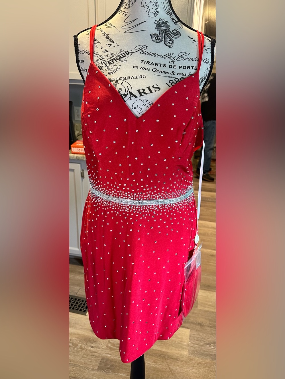 Dancing Queen Red Crystal-Accented Evening Dress